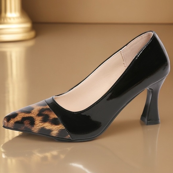 Leopard Print Black Women's Heels - Picture 5 of 8
